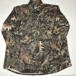 Bear Ridge Men’s Shirt Green Brown Camo Hunting Button Down Long Sleeves Sz L